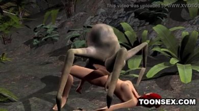 3d rousse se faisant baiser par une araignée alien
