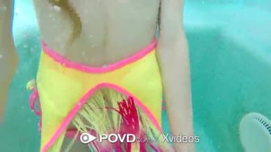 Povd brunette rebel lynn pool blowjob with inside fuck and facial