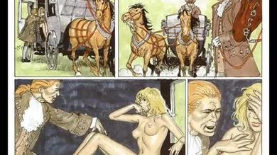 Petite blonde mignonne dans une bande dessinée de bondage sexuel